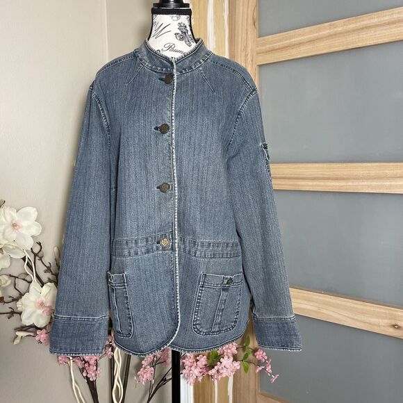 SagHarbor Blue Jean Jacket Womens 22W Denim Button Up Pockets - Picture 1 of 8